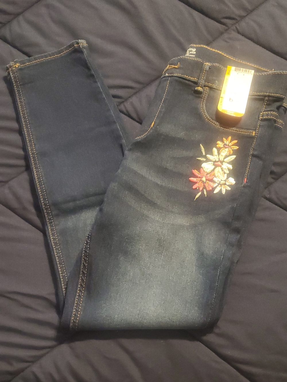 wonder nation dark blue skinny jeans with floral embroidery